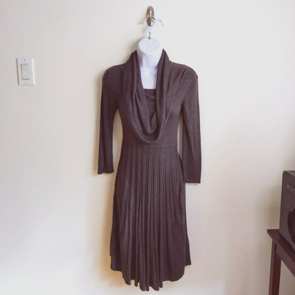 Studio M Pleated Grey Cow Neck Sweater Dress Size XS